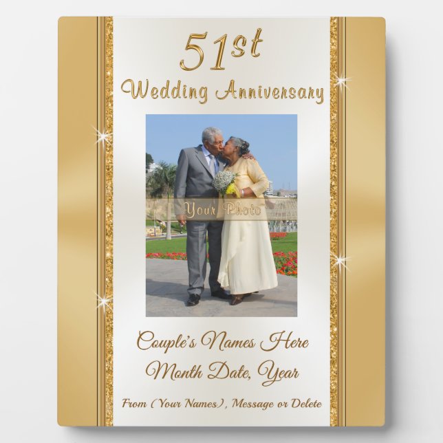 Photo and Personalized 51st Anniversary Gift Plaque (Front)