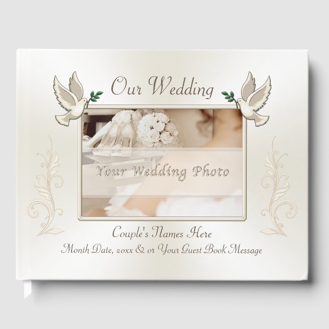 Photo and Personalized Ivory Wedding Guest Book (Front)
