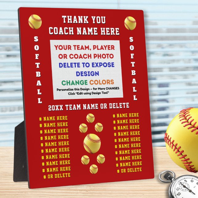 Photo and Personalized, Softball Coach Plaques  (Gift ideas for softball coaches. Personalized, softball coach plaques. Players names, softball photo)