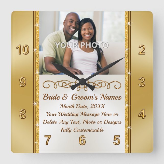 Photo and Personalized Wall Clock Wedding Gift,  (Front)