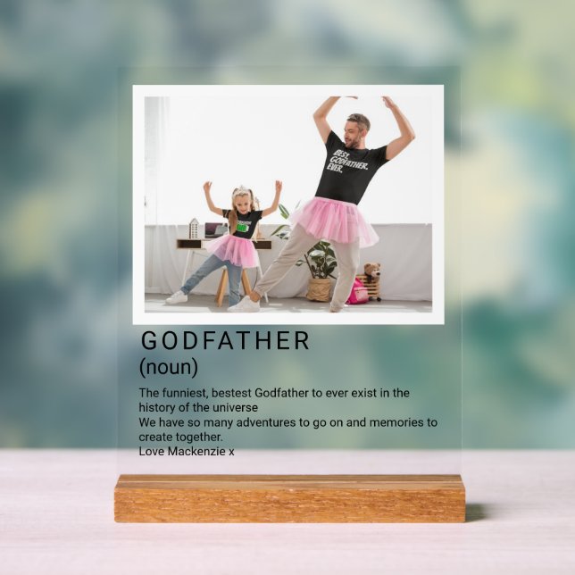 Photo and Text Personalized Godfather Description Acrylic Sign (Neutral)