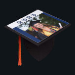 Photo and Year  Graduation Cap Topper<br><div class="desc">Design features the photo you supply as main design. Year is displayed across top in a fun,  navy-blue font against a white border. Entire design is displayed against a navy-blue background. Available in a variety of colors.</div>