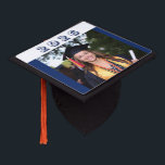 Photo and Year  Graduation Cap Topper<br><div class="desc">Design features the photo you supply as main design. Year is displayed across top in a fun,  navy-blue font against a white border. Entire design is displayed against a navy-blue background. Available in a variety of colors.</div>