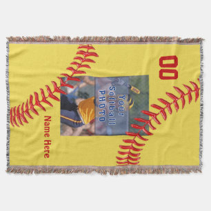 Photo and Your Text Softball Blanket for Players