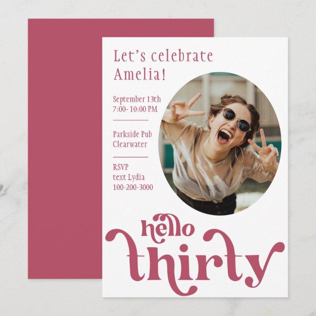 Photo Anniversaire Invitation pour elle | Trente (Devant / Derrière)