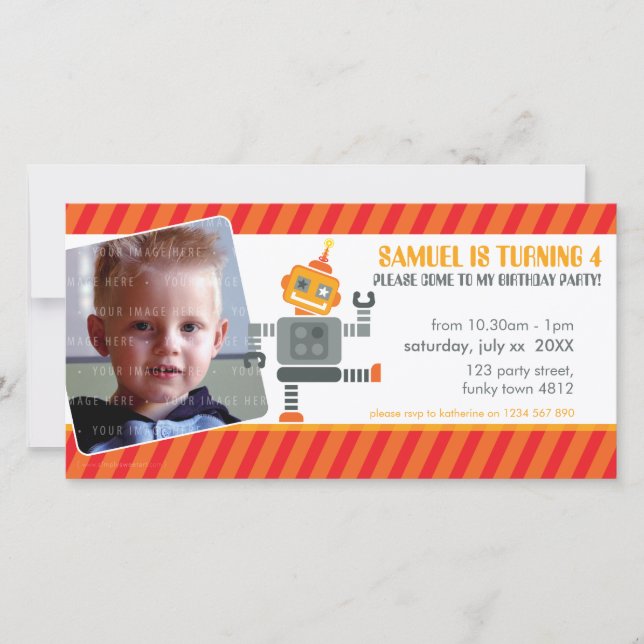 PHOTO ANNIVERSAIRE INVITATION :: robot danser 2L (Devant)