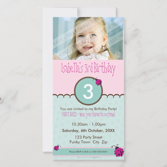 PHOTO ANNIVERSAIRE INVITATIONS :: ladybird 2P (Devant)