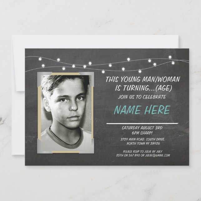 Photo Anniversaire Vintage Chalk Invitation Hommes (Devant)