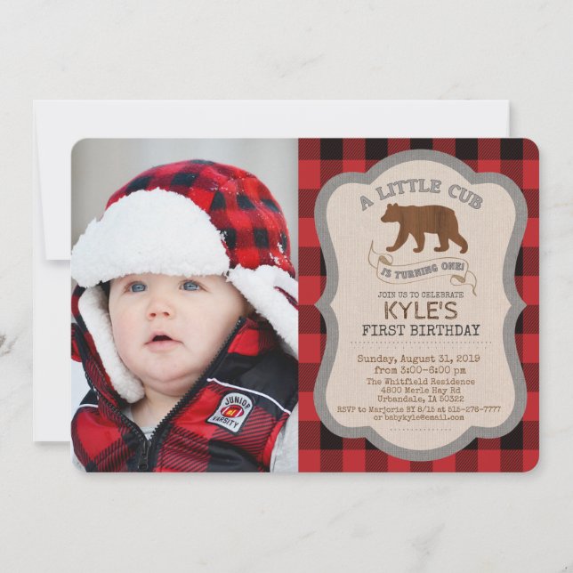 PHOTO/ANY AGE - Bear Boy Birthday Invitation (Front)