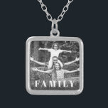 *~* PHOTO AP42 FAMILY Picture Glitter Silver Plated Necklace<br><div class="desc">SQUARE NECKLACE Picture Jewellery Photo Jewellery - Black GLITTER and White Block Letters (search id AP42 for similar designs on various products ) Transfer to preferred Zazzle products or other jewellery items. * Energetically Enhanced remembrance Keepsake memories memory family. Upload your family picture. Right now the text reads "FAMILY" A...</div>