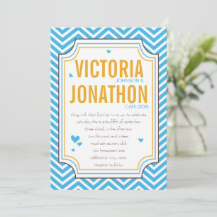 Photo Aqua Yellow Zig Zag Typography Wedding Invitation