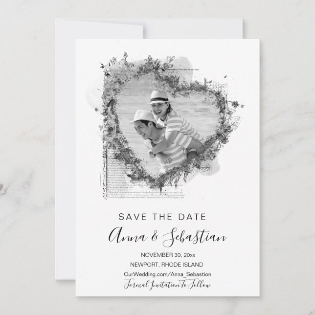 *~* PHOTO AR6 WEDDING Heart SAVE the DATE QR   Invitation (Front)