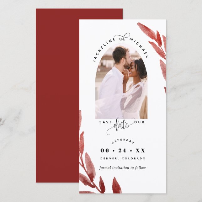 Photo Arch Burgundy Wedding Save The Date Bookmark (Front/Back)