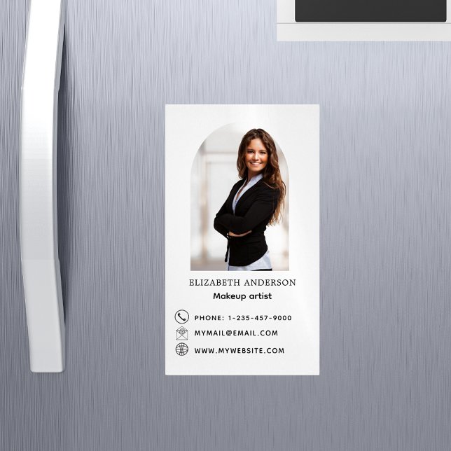 Photo arch contact info brand colour 	Magnetic business card (Creator Uploaded)