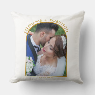 Photo Arch Elegant Gold Script Monogram Wedding Throw Pillow