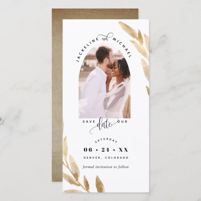 Photo Arch, Gold Wedding Save the Date Bookmark (Front/Back)