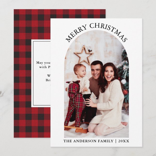 Photo Arch Joyeux Noël Rouge Plaid Carte de vacanc (Devant / Derrière)