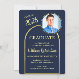 Photo Arch Navy Gold Graduation Announcement
