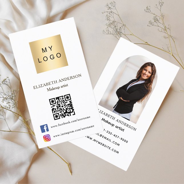 Photo arch Qr code social media white Business Card (Creator Uploaded)