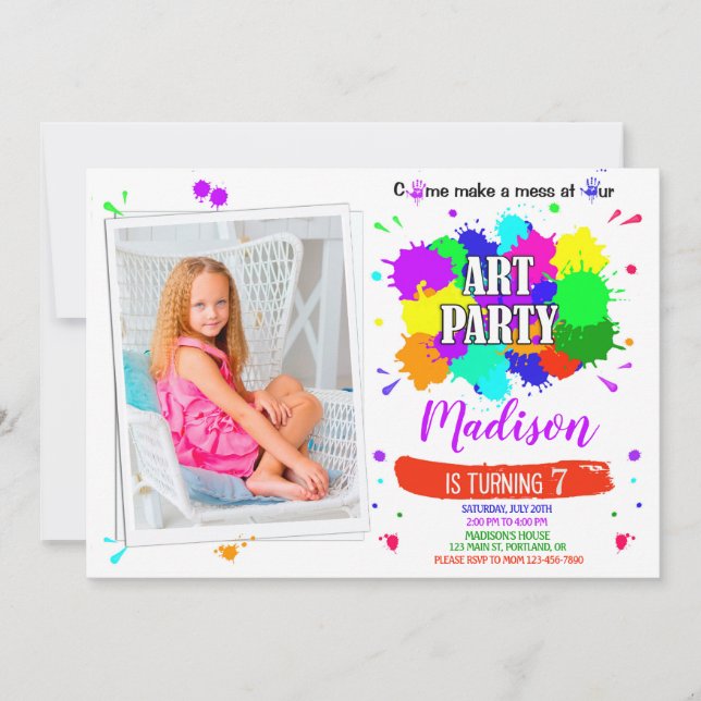 Photo Art birthday invitation Artsy paint craft (Front)