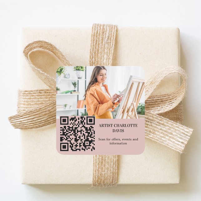 Photo artist designer dusty rose pink QR code Square Sticker (Creator Uploaded)
