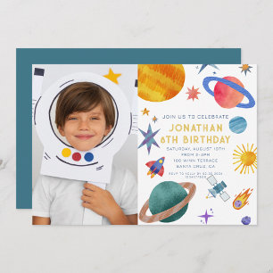 Photo Astronaut Planets Space Boy  Birthday Invitation