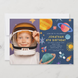 Photo Astronaut Planets Space Boy  Birthday Invitation