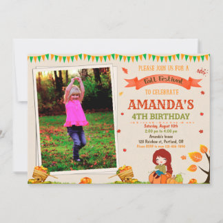 Photo Automne anniversaire invitation fille