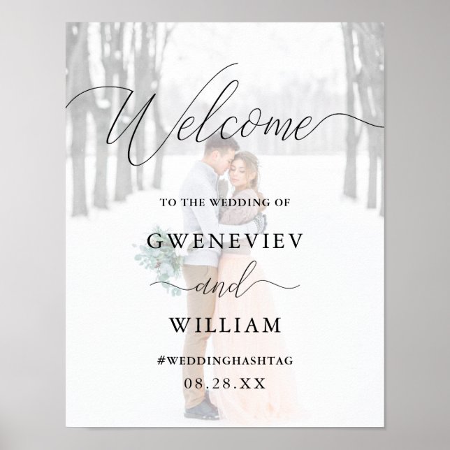 Photo avec Affiche de bienvenue Mariage Calligraph (Devant)