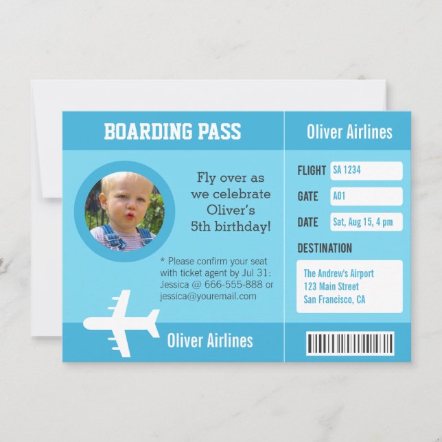 Photo Avion Carte d'embarquement Fête d'anniversai (Devant)