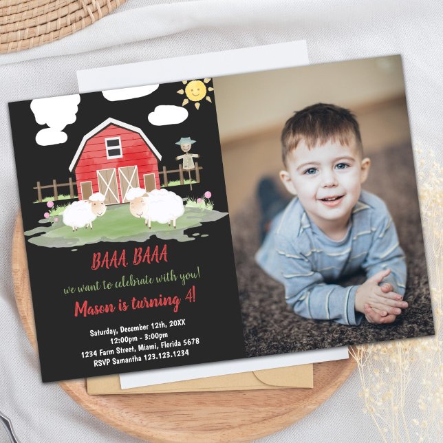 Photo Baa Baa Red House Farm Birthday Invitations (Photo Baa Baa Red House Farm Birthday Invitations)