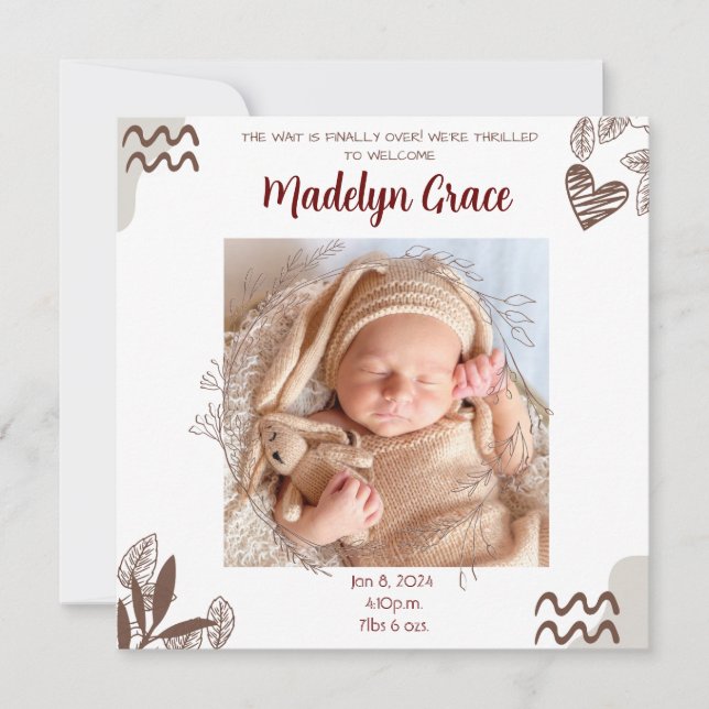 PHOTO BABY ANNOUNCEMENT - CUSTOMIZABLE (Front)
