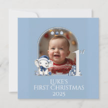 **Photo Baby Boy 1st Christmas  Flat Holiday Card