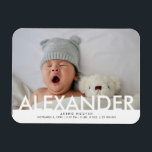 Photo Baby Boy Name Birth Announcement Magnet<br><div class="desc">Adorable customized baby boy birth announcement magnet to tell friends and family about the arrival of your new baby. Customize with your photograph,  child's name and the details of his birth that you wish to share - such as birthdate,  time,  weight and length.</div>