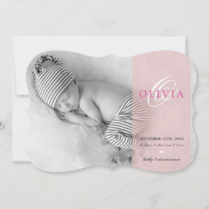 PHOTO BABY FAIRE-PART superposition initiale rose