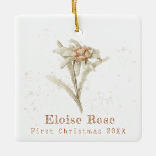 Photo Baby First Christmas Edelweiss Ceramic Ornament