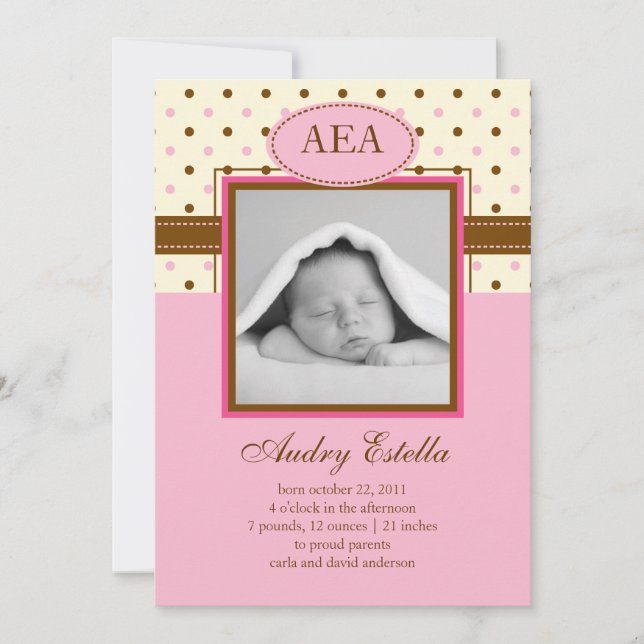 Photo Baby Girl Birth Announcement (Front)
