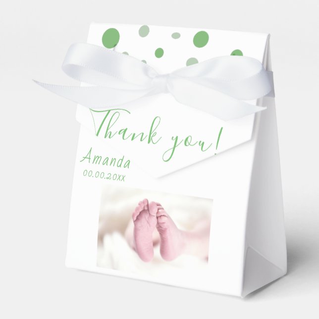Photo Baby shower Party Green Circles Favor Box (Front Side)