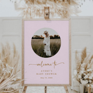 Photo Baby shower rose et or fille Affiche de bien