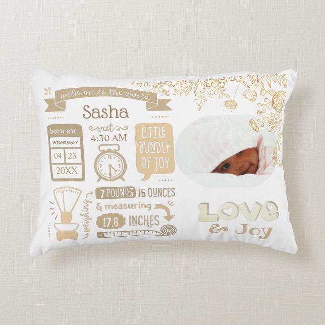 Photo Baby Stats Accent Pillow (Front)