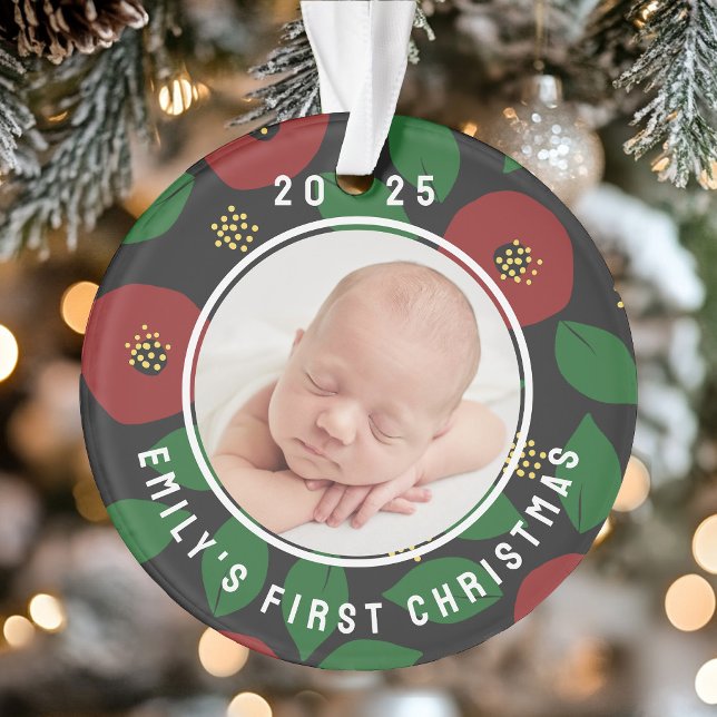 Photo Baby's First Christmas Floral (Photo Baby's First Christmas Floral Ornament)