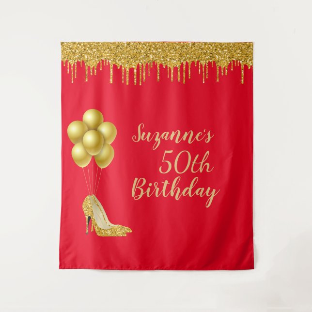 Photo Backdrop 50th Birthday Party Gold Glitter Tapestry (Front)