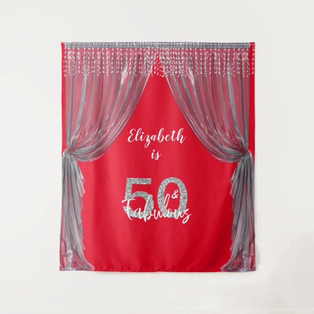 Photo Backdrop 50th Birthday Party Silver Curtain Tapestry (Front)