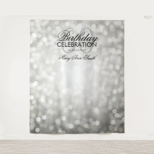 Photo Backdrop 60th Birthday Silver Glitter Lights Tapestry