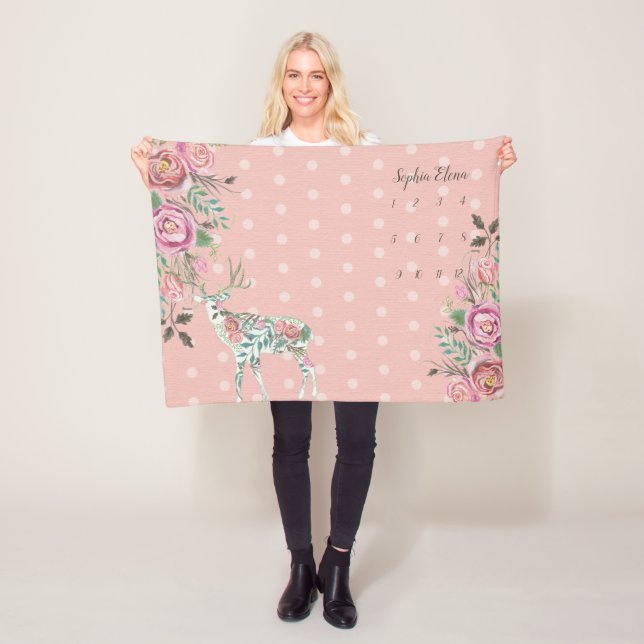 Photo Backdrop Baby Floral Dot Deer Antler BOHO Fleece Blanket (In Situ)