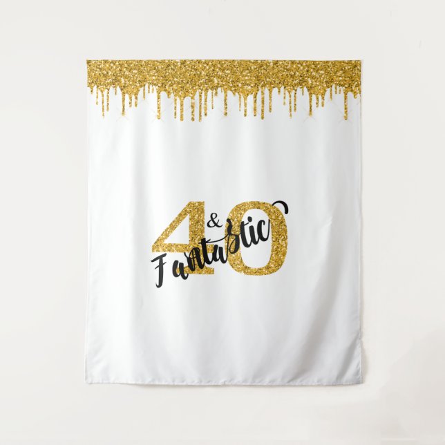 Photo Backdrop Booth 40 and Fantastic Party Gold Tapestry (Front)