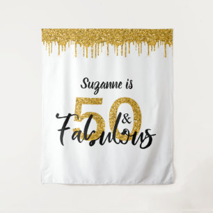 Photo Backdrop Booth 50 and Fabulous Party Gold Tapestry