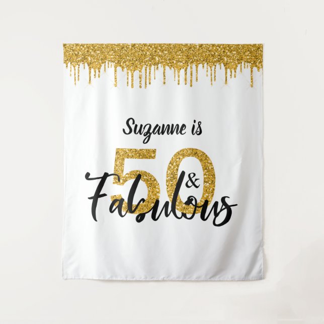 Photo Backdrop Booth 50 and Fabulous Party Gold Tapestry (Front)