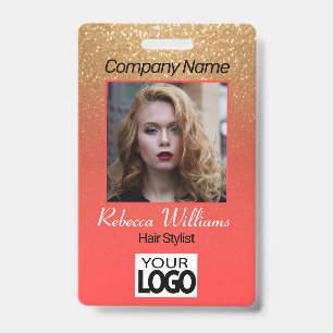 Photo Badge - Coral and Gold Glitter