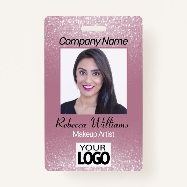 Photo Badge - Pink Rose Glitter (Front)